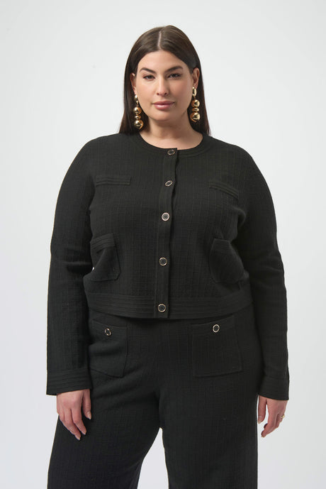 Sweater Knit Crew Neck Button-Front Jacket 253983