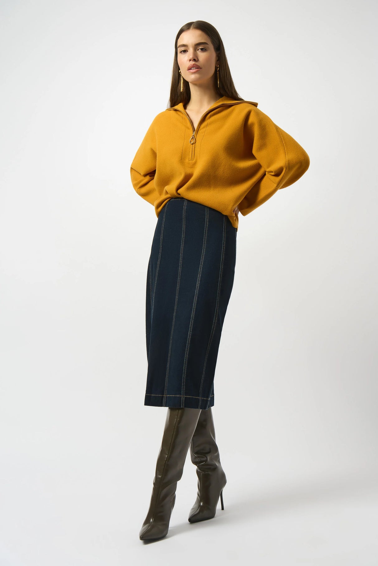 Stretch Denim Panelled Pencil Skirt 253996