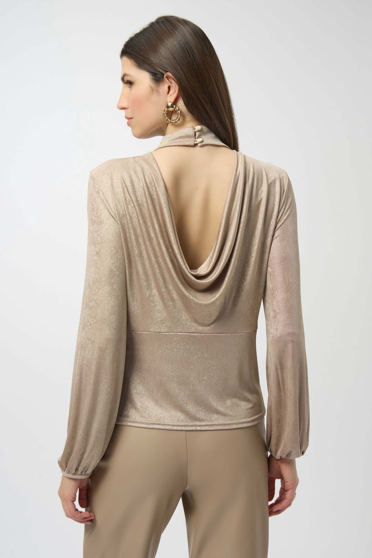 Foiled Knit Mock Neck Fitted Top 254027