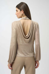 Foiled Knit Mock Neck Fitted Top 254027