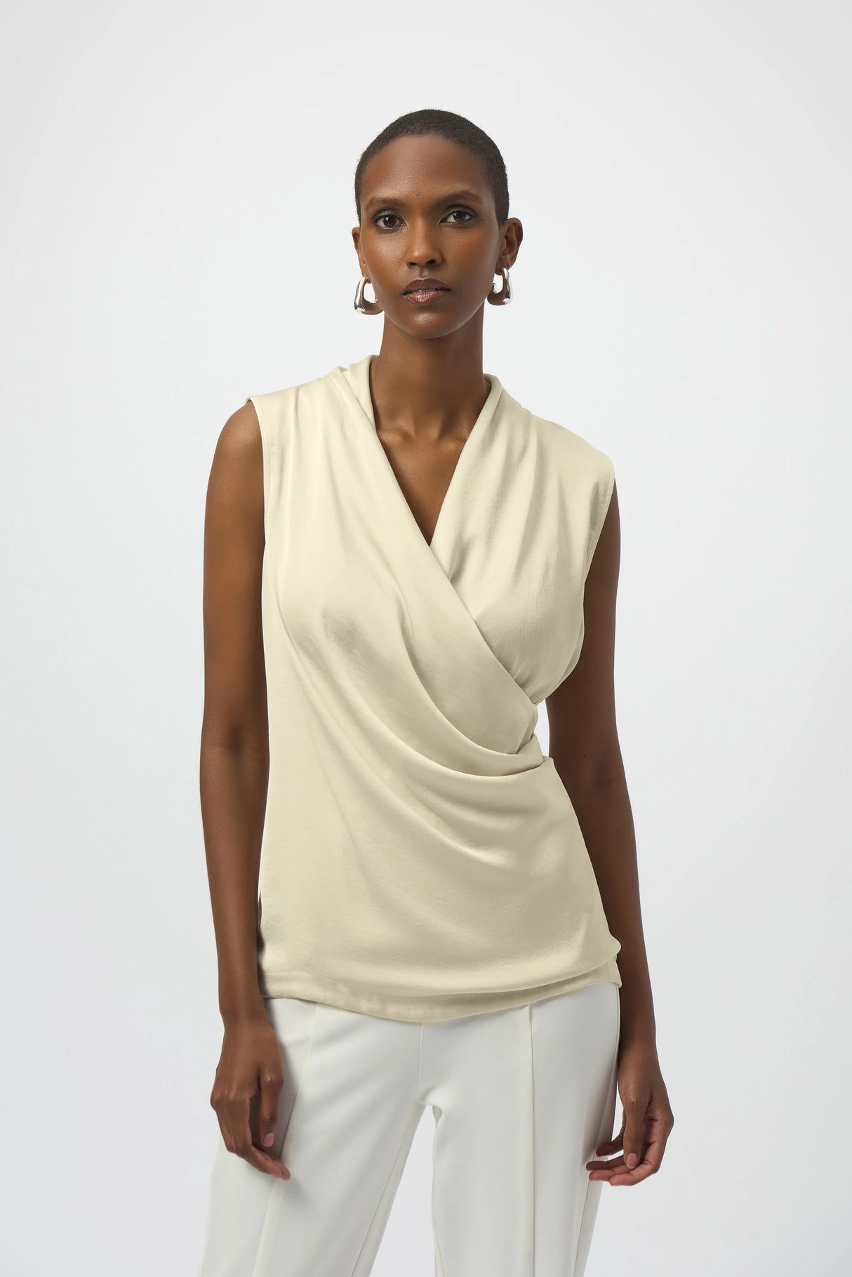Recycled Satin & Silky Knit Sleeveless Wrap Top 254215