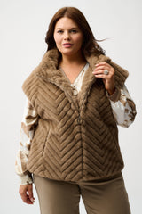 Chevron Faux Fur Mock Neck Vest 254906