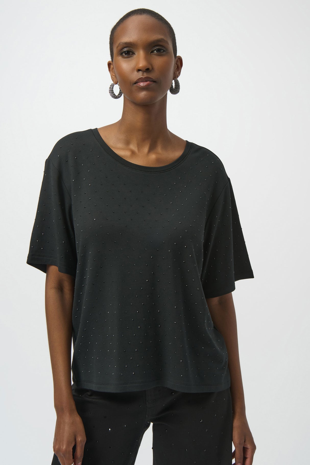 Knit Scoop Neck T-Shirt with Rhinestones 254968
