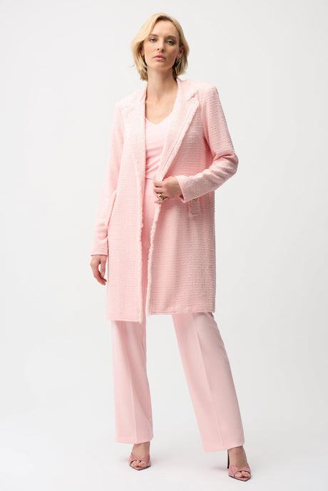 Bouclé Straight Coat With Fringe Detail 261109