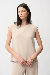 Woven Twill Boxy Top With Side Slits 261122
