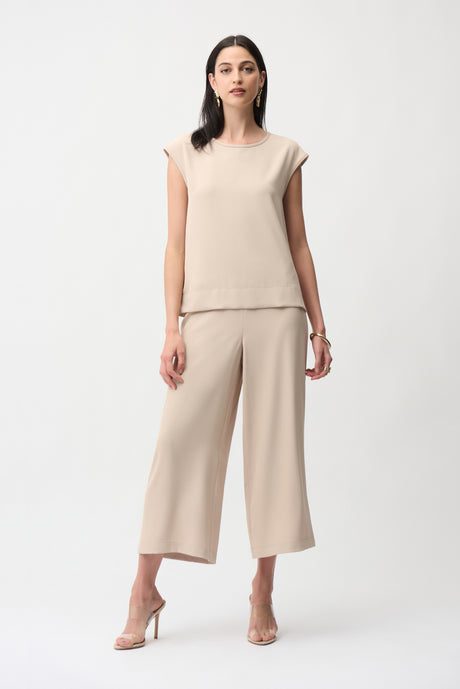 Woven Twill Boxy Top With Side Slits 261122
