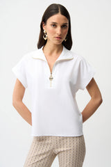 Stretch Poplin Straight Top With Zipped Neckline 261140