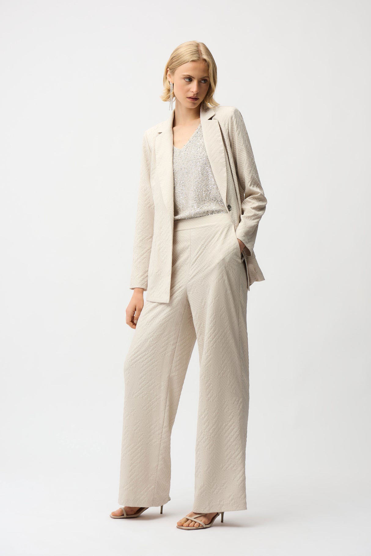 Geometric Textured Jacquard Straight Blazer  261196