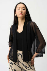 Mesh and Silky Knit Draped Open Front Cover-Up 261204