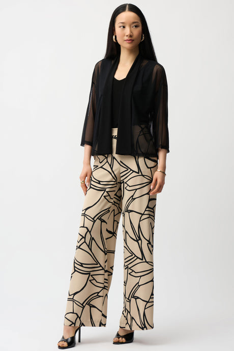 Mesh and Silky Knit Draped Open Front Cover-Up 261204
