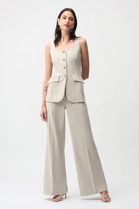 Lux Twill Wide-Leg Pantsuit-Style Jumpsuit 261214
