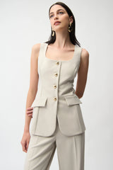 Lux Twill Wide-Leg Pantsuit-Style Jumpsuit 261214