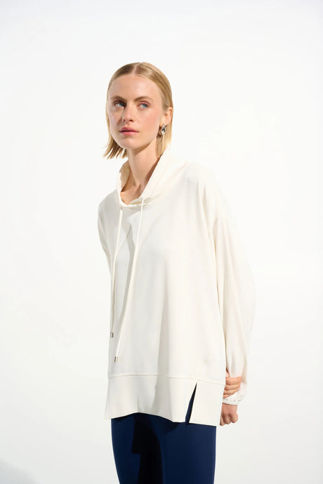 Woven Twill Boxy Tunic With Funnel Collar 261604
