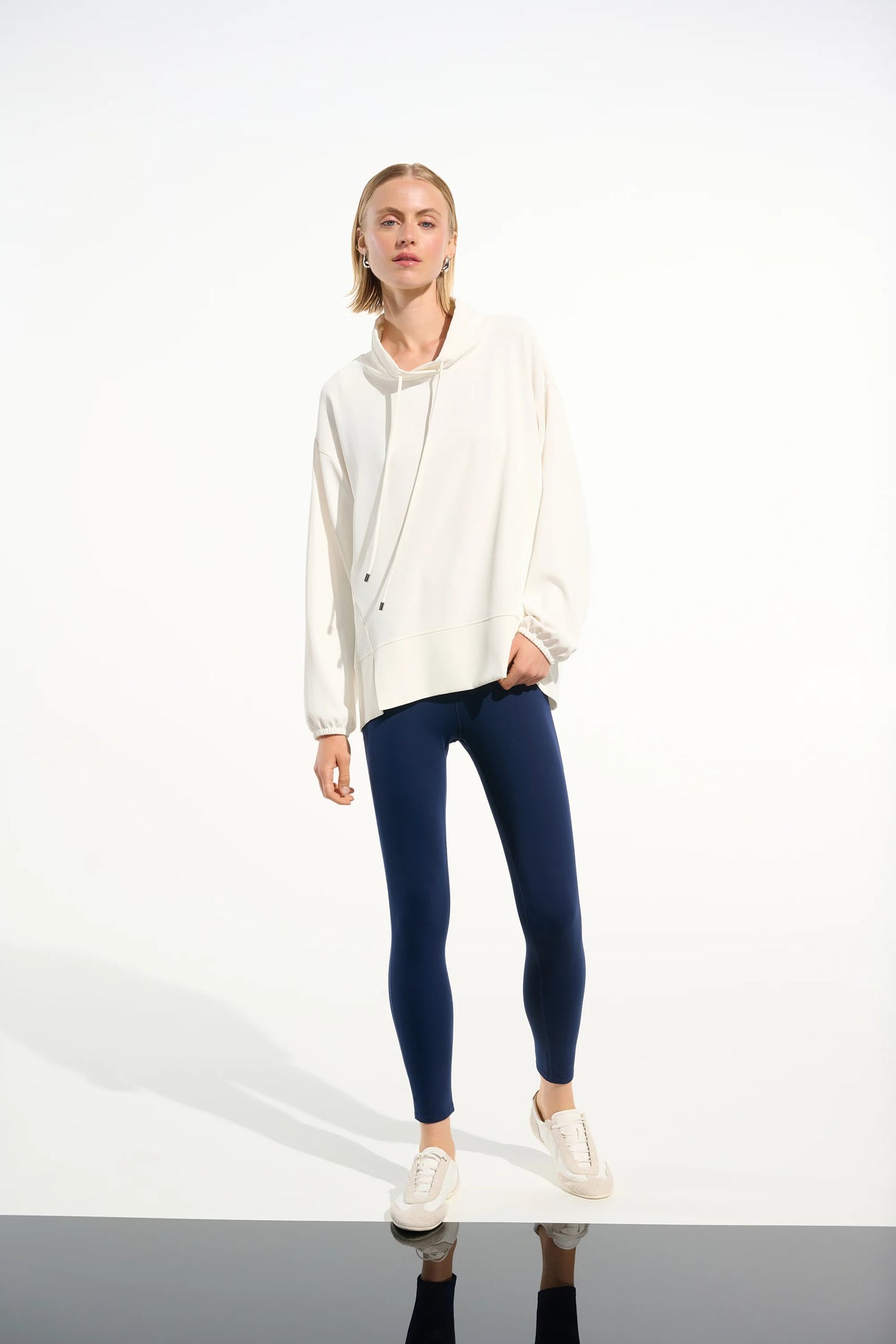 Woven Twill Boxy Tunic With Funnel Collar 261604