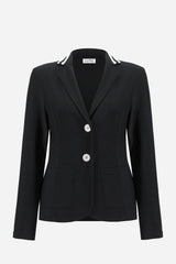 Silky Knit Fitted Blazer With Stripe Band Detail 261622
