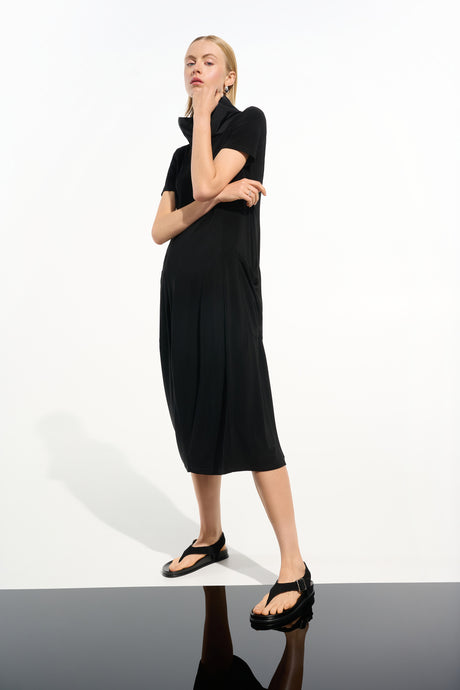 Silky Knit Cocoon Dress With Memory Funnel Collar 261633