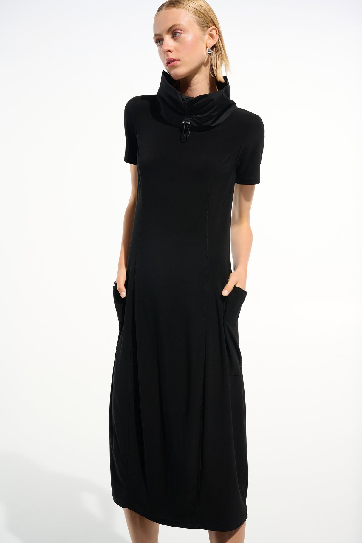 Silky Knit Cocoon Dress With Memory Funnel Collar 261633