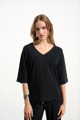 Silky Knit Boxy Top With V-neckline 261641