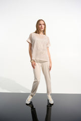 Silky Knit and Mesh Straight Top 261642