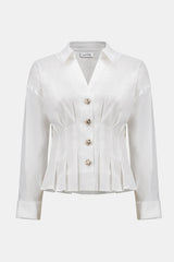 JOSPEH RIBKOFF Signature | Stretch Taffeta Fit And Flare Blouse With Chain Link Button Cuffs 261742