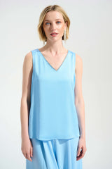 Signature | Recycled Satin Straight Top With Rhinestones Trim 261782