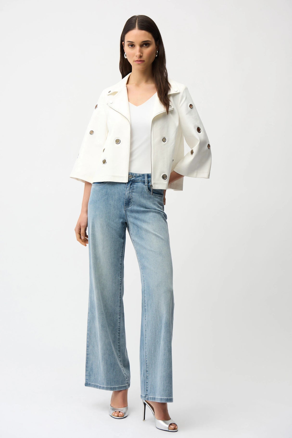 JOSEPH RIBKOFF Foiled Faux Suede Swing Jacket With Grommets 261905
