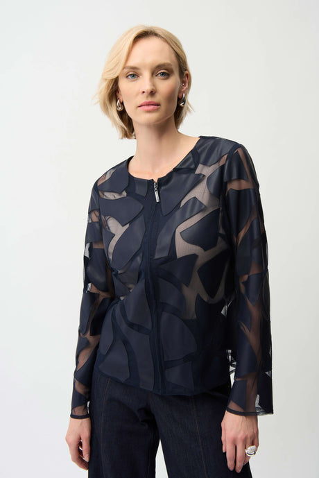 Laser Cut Leatherette Giraffe Print Fitted Jacket 261906