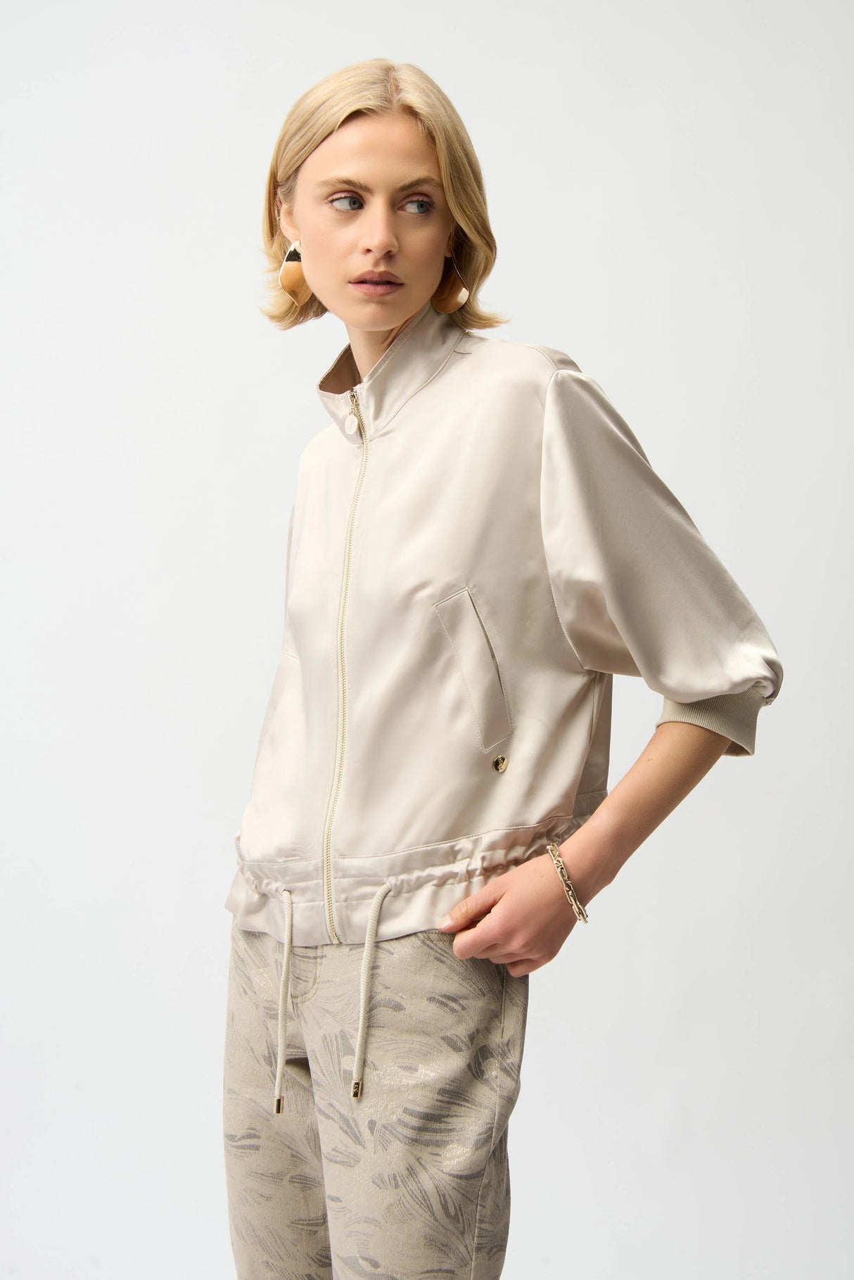 JOSEPH RIBKOFF Satin Boxy Blouson Jacket With Drawstring Hem 261913