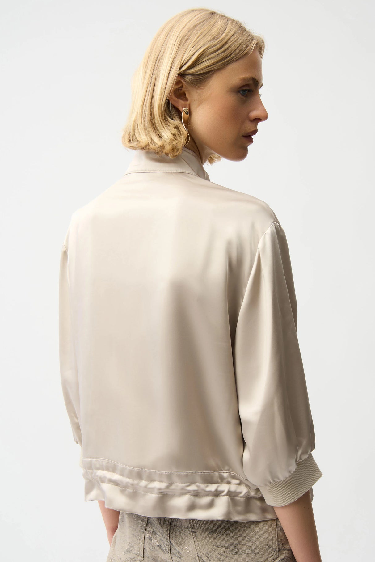 JOSEPH RIBKOFF Satin Boxy Blouson Jacket With Drawstring Hem 261913