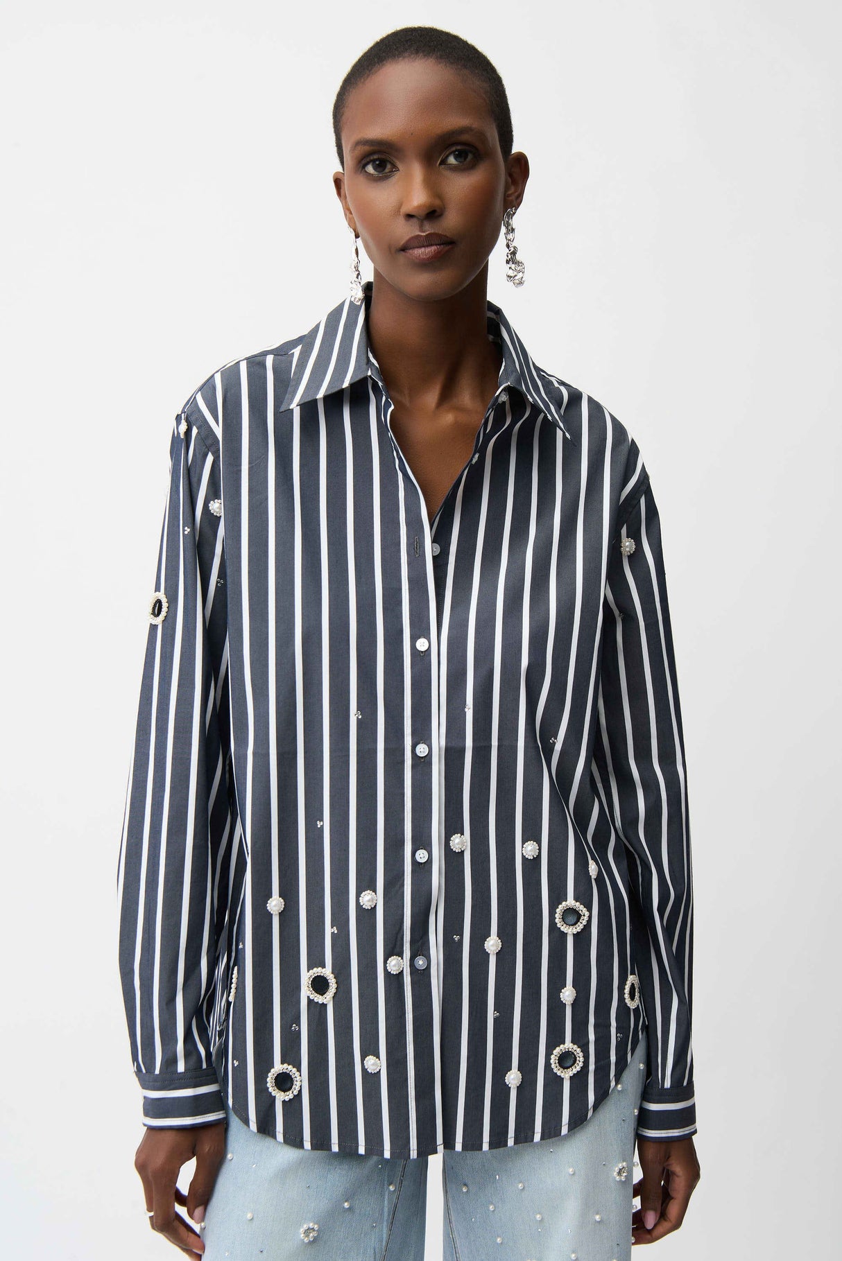 Joseph Ribkoff Stretch Cotton Stripe Print Blouse 261966