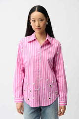 Joseph Ribkoff Stretch Cotton Stripe Print Blouse 261966