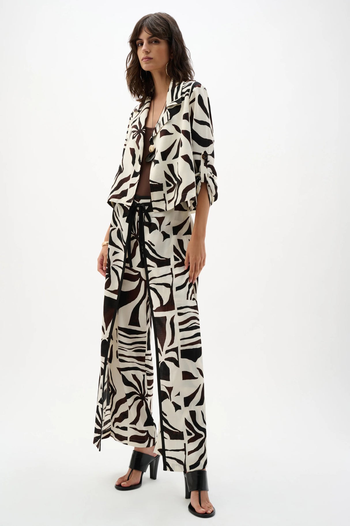 Woven Gauze Tropical Print Wide Leg Pants 262056