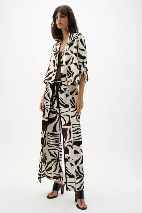Woven Gauze Tropical Print Wide Leg Pants 262056