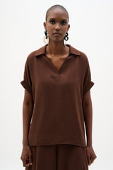 Woven Gauze Boxy Top With Shirred Sleeves 262078