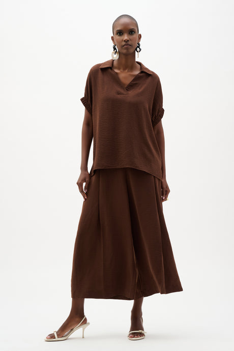Woven Gauze Boxy Top With Shirred Sleeves 262078