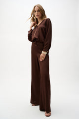 Crushed Satin Wide Leg Pull-On Pants With Drawstring 262152