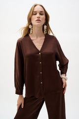 Crushed Satin Boxy Top With Dolman Sleeves 262153