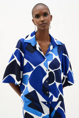 Recycled Woven Geometric Print Straight Blouse 262154