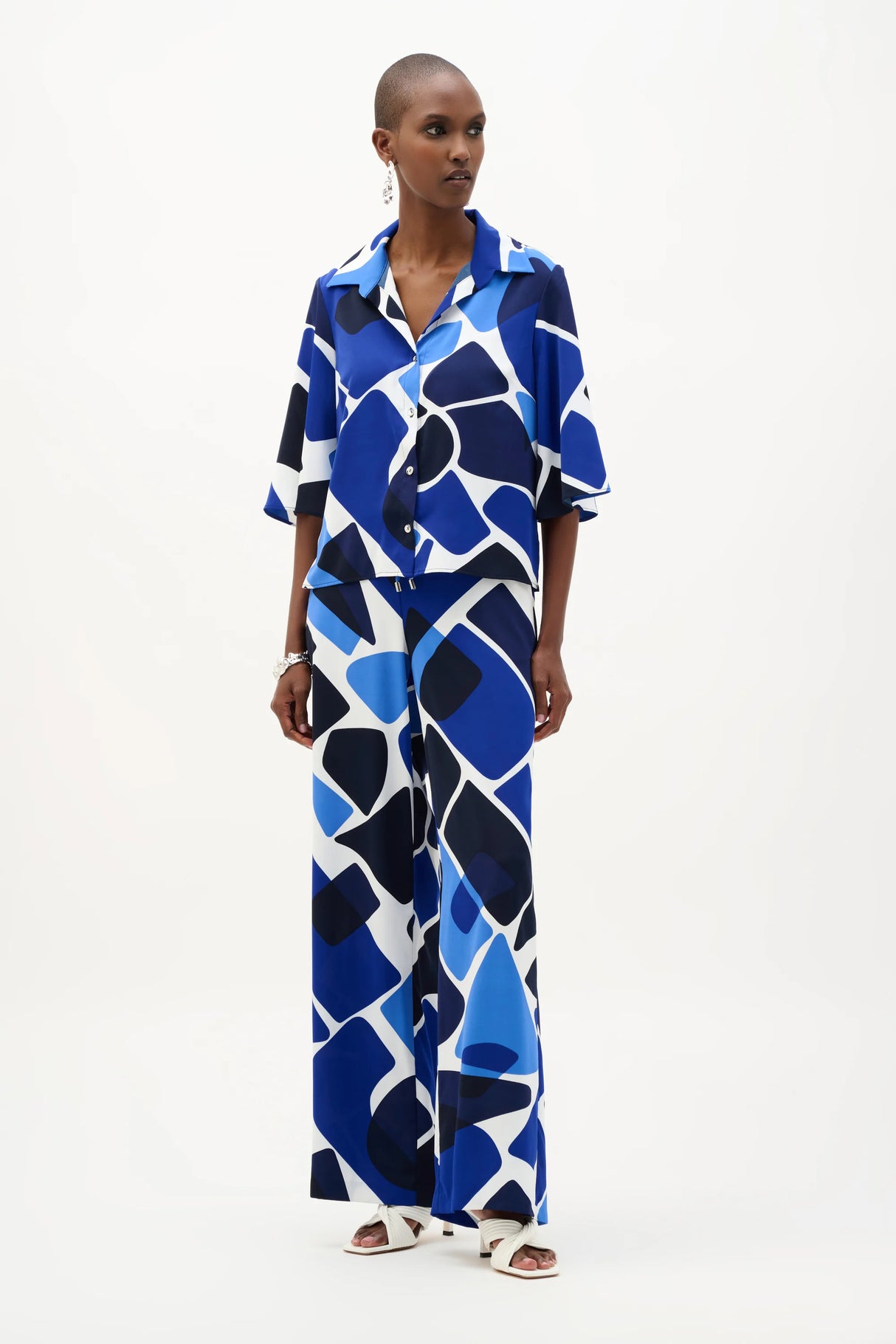 Recycled Woven Geometric Print Straight Blouse 262154