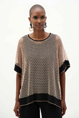 Silky Knit And Mesh Trapeze Top With Contrast Cuffs 262160