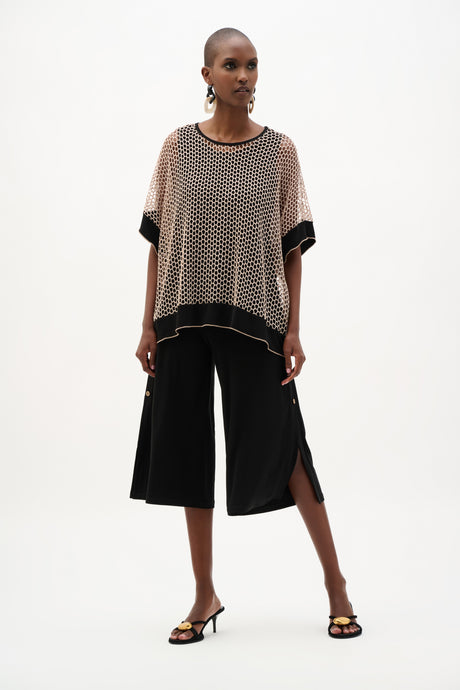 Silky Knit And Mesh Trapeze Top With Contrast Cuffs 262160