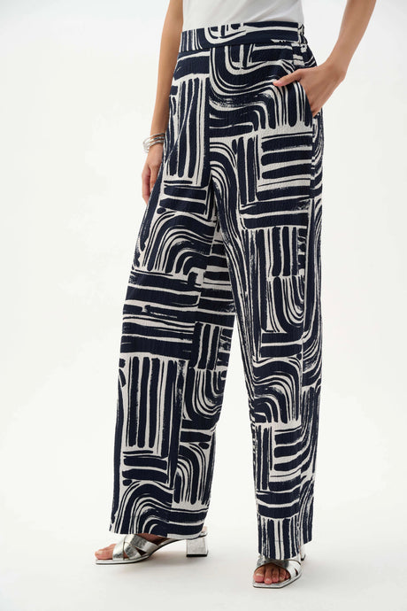 JOSEPH RIBKOFF Seersucker Abstract Print Wide Leg Pull-On Pants 262165