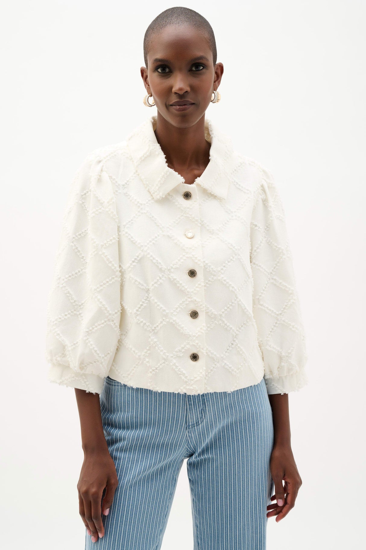 Cotton Twill Jacket With Balloon Sleeves 262919