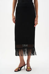 Viscose Sweater Knit Pull-On Skirt With Fringe Trim 262929