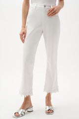Featherweave Denim Straight Crop Jeans With Lace Appliqué 262938