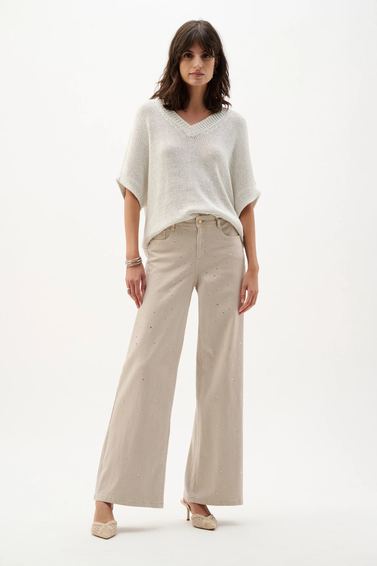 Joseph Ribkoff  Wide Leg Jeans With Rhinestones 262940