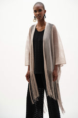 Joseph Ribkoff Woven Open Stitch Draped Cover-Up With Fringe 262973