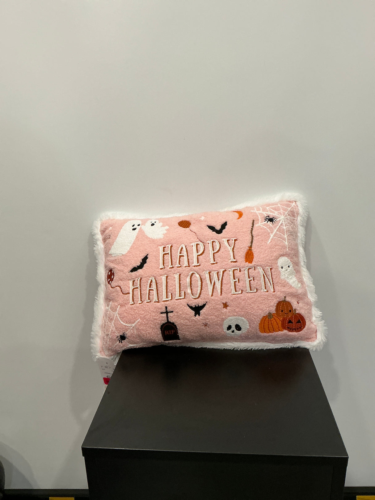 Pink “Happy Halloween” Ghost & Pumpkin Pillow
