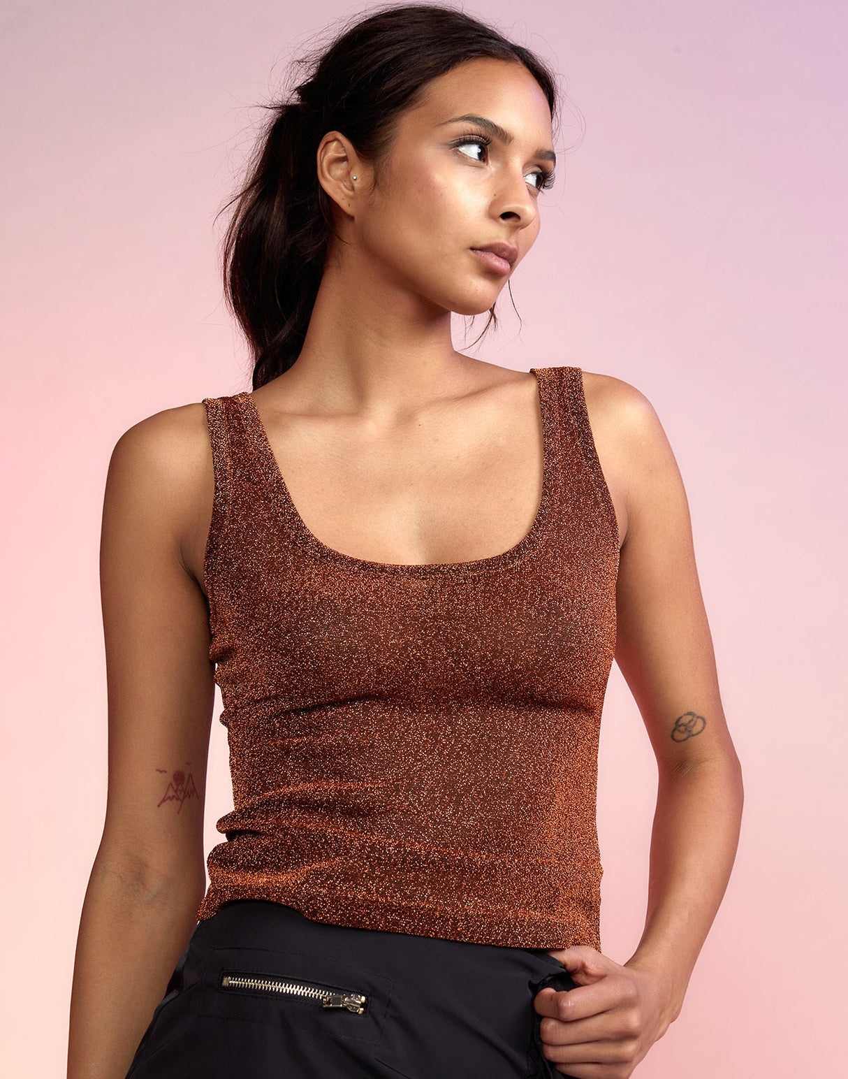 Cynthia Rowley Bronze glitter tank 22F1TP19PL