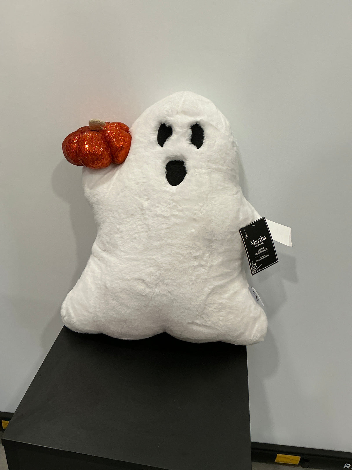 Ghost Plush Halloween Pillow with Sparkly Pumpkin